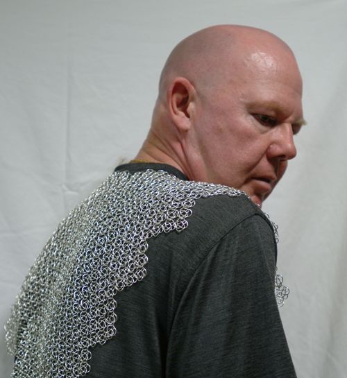 Silver hauberk., right shoulder view.