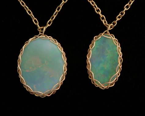 Australian Opal Pendants, 5x16 and 5x13 Turk's-head bezels, back.